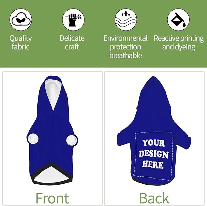 Personalized Dog Hoodie, Custom Dog Costumes for Small Dogs, Holiday Happy Dog Clothes Football Pet Shirt Sweater with Name Number for Girl/Boy Cats/Kitten, Blue, S