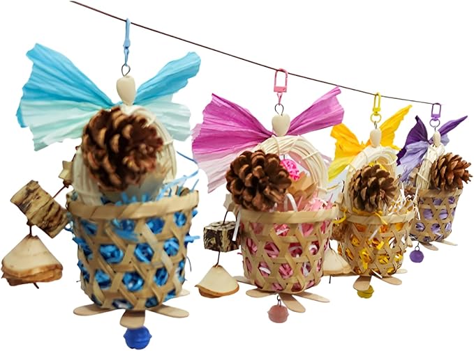 Bird Toys Foraging Shredder Hanging Toys Rope Perch with Bell Parakeet Toy Parrot Swing Climbing Standing Toys Bird Cage Accessories for Conure Cockatiel Budgies Lovebird