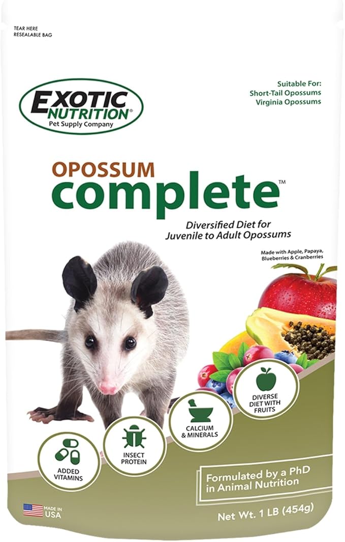 Exotic Nutrition Opossum Complete - Nutritionally Complete Healthy Pellet Diet - Food for Short-Tailed & Virginia Opossums (1 lb.)