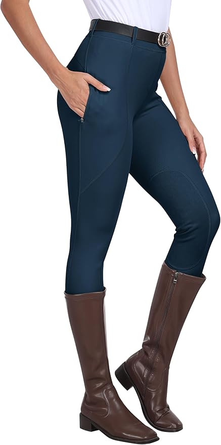 MoFiz Women's Horse Riding Pants Full Seat Silicon Knee-Patch Equestrian Breeches Horseback Schooling Tights Zipper Pockets