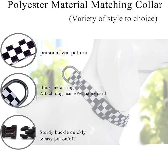 Roses&Poetry Dog Collar with Colourful Checkered Patterns, Adjustable Durable Puppy Collars for Small Medium Large Dogs (Black & White-S)