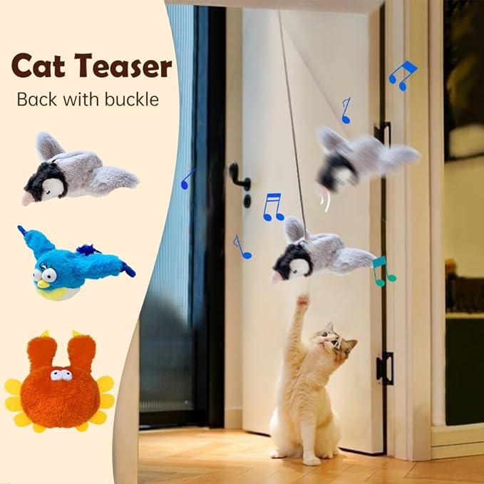 Flapping Chase Cat Toy, Interactive Chirping Flying Bird Cat Toy, Chirping Bird Cat Toy Flapping Wings (Grey)
