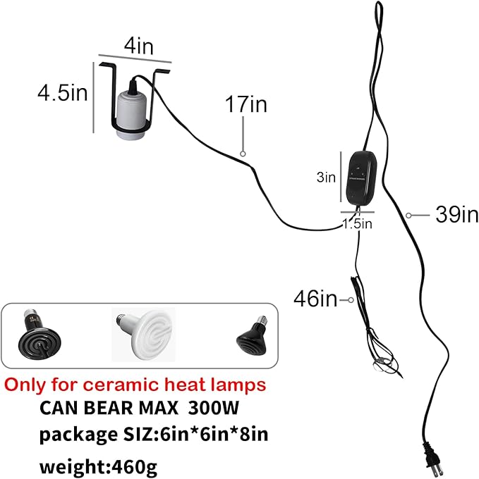 Reptile Ceramic Heat Lamp Holder with Thermostatic Timer,Pet Heater Bracket for for Reptile Glass Terrariums