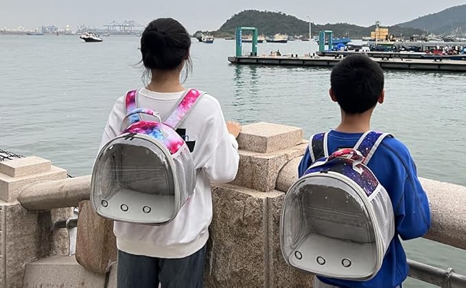 Bunny Carrier Backpack with Space Capsule Clear Bubble Window - Portable Small Animal Backpack Travel Pet Carrier Galaxy for Guinea Pig Rabbit Bearded Dragon Rat Lizard Hamster (Galaxy Pink)