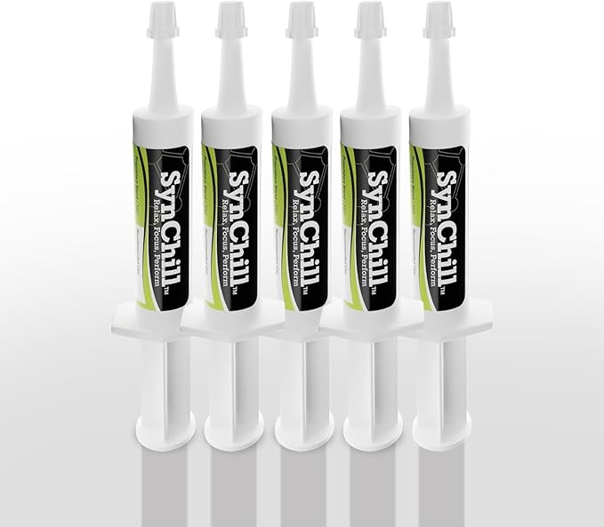 SynChill Oral Horse Calming Gel, 100% Natural & Nutritional Supplement, Lab Proven Results, Designed for Focus & Performance, Approved by Olympic Professionals & Veterinarians, Made in USA - 5 Pack