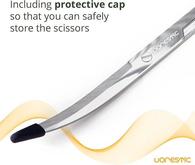 VORESTIC 2PCS 15" Curved Aquarium Tweezers Long and 9.8" Aquarium Scissors, Feeding Tongs and Scissors with Protective Cap, Stainless Steel Aquascaping Tools for Plant Trimming and Reptile Feeding