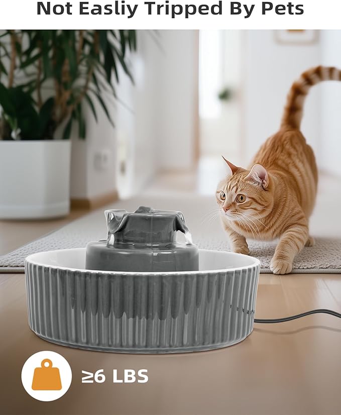 Ceramic Cat Water Fountain, 2.1L/71oz Cupcake Pet Water Fountain for Cats and Dogs, Automatic Pet Drinking Fountain with Pump, and Filter & Foam (Dark Grey)