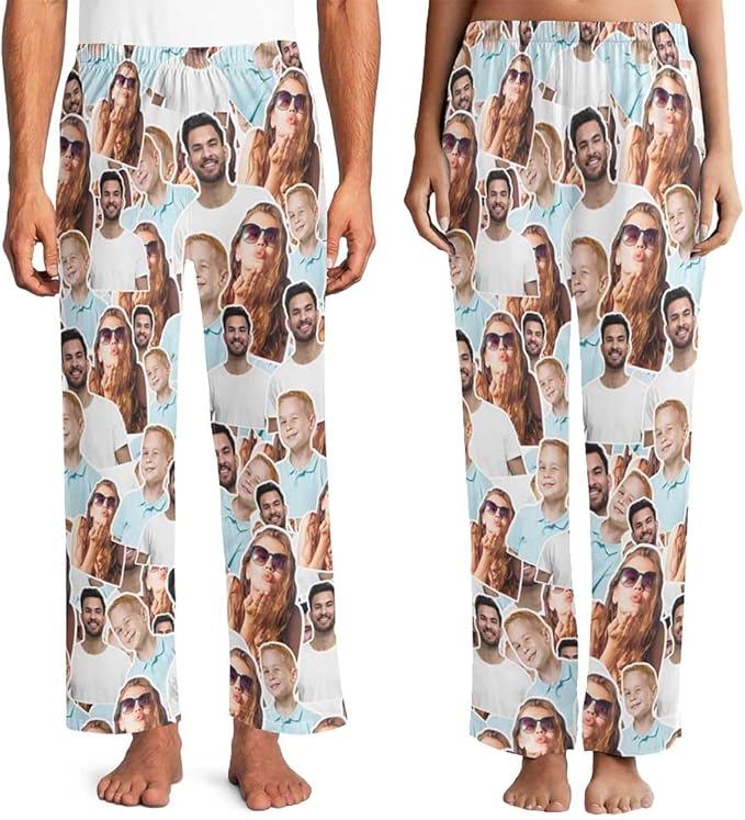 Custom Pajamas Pants with Photo for Men Women:Made in USA Personalized Pajama Trousers,Gifts for Wife Husband