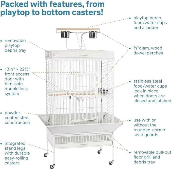 Suburban Sophistication Playtop Bird Home with Spacious Design, Durable Materials, Removable Perches Medium/Chalk White