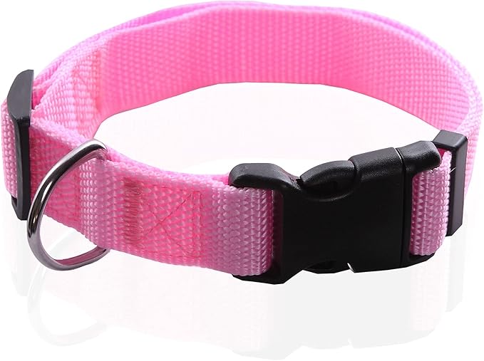 Adjustable Nylon Dog Collar, pet Collar 1 Inch 3/4 Inch 5/8 Inch Wide, for Large Medium Small Dogs (S(5/8" x 11-16"), Pink)