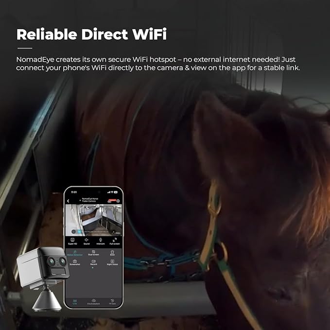 NomadEye Wireless Horse Trailer Camera – 4K Live Video & 2-Way Audio – WiFi Connect – Magnetic Mount – 15Hrs Recording – Night Vision – iOS & Android App (4 Pack)