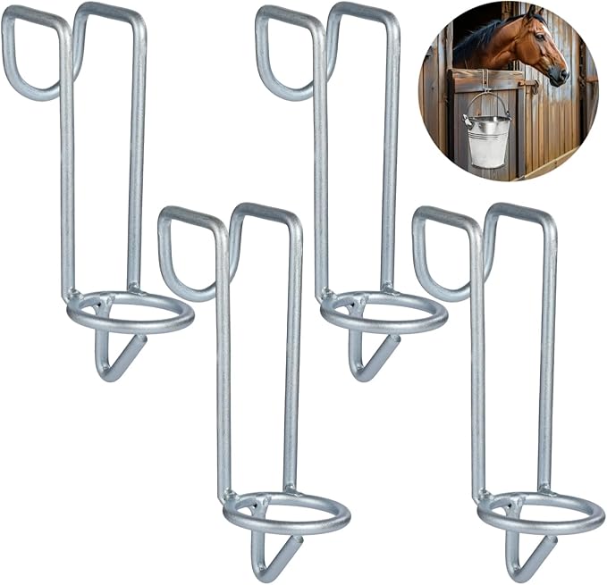 yeesport 4 Pcs Horse Water Bucket Hooks, Quality Metal, Rust-Resistant, Double Hook Design, Easy Installation for Stables Barns and Livestock Use