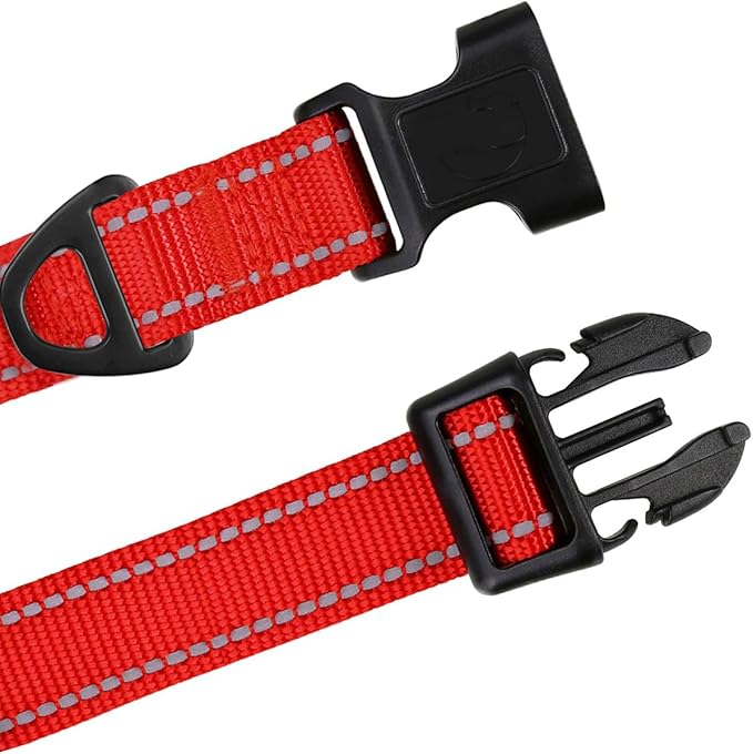 TagME Reflective Nylon Dog Collars, Adjustable Classic Pet Collar with Quick Release Buckle for Medium Dogs, Red, 1.0" Width