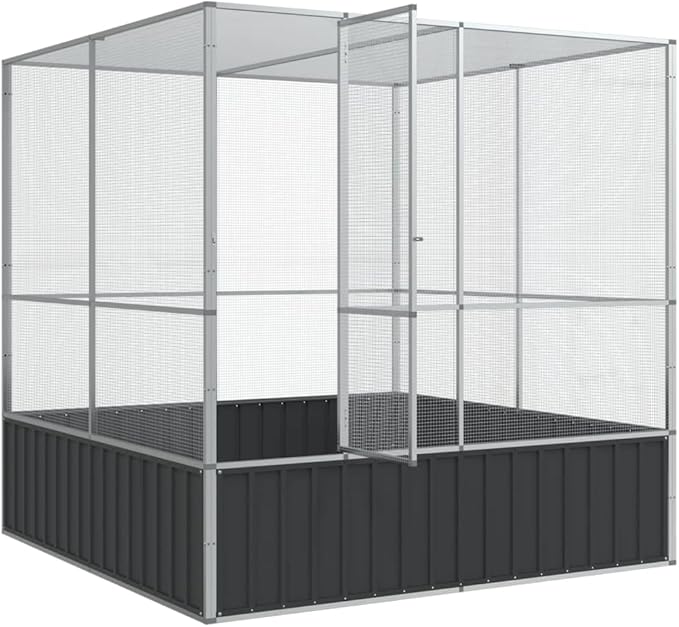 Steel Aviary Silver, Steel Bird Cage, Outdoor Aviary Parrot Cage Wide Flight Metal Birdcage, 83.1"x81.5"x83.5" Steel,-82