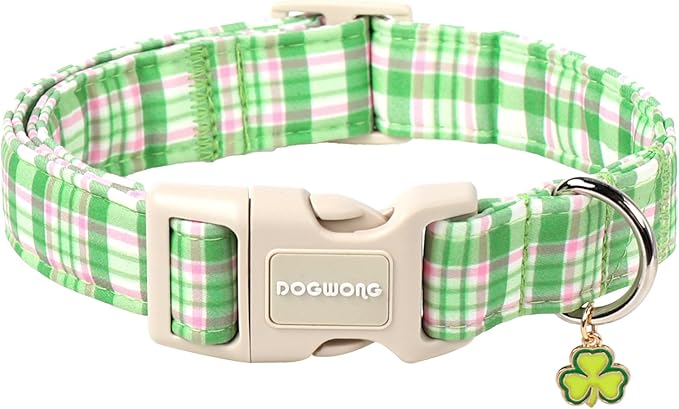 DOGWONG Pink Plaid Adjustable Pet Collar Comfortable Spring Summer Puppy Collar Cute Cotton Collars Durable Necklace Gift for Large Dogs,XL