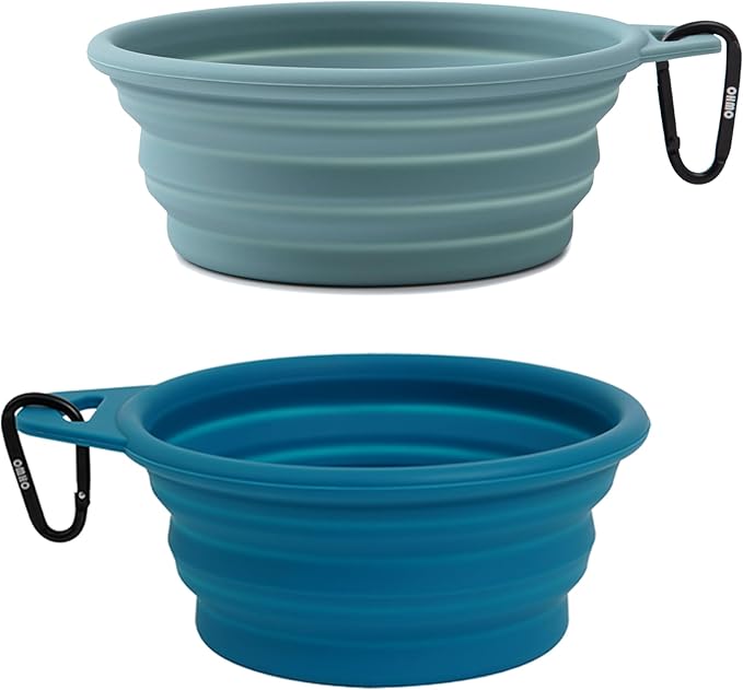 OHMO Large Collapsible Dog Bowls, (2 Pack 27oz/800ml) Premium Silicone Portable Travel Water Food Foldable Bowls Pet Feeding Bowl for Outdoor Camping Hiking