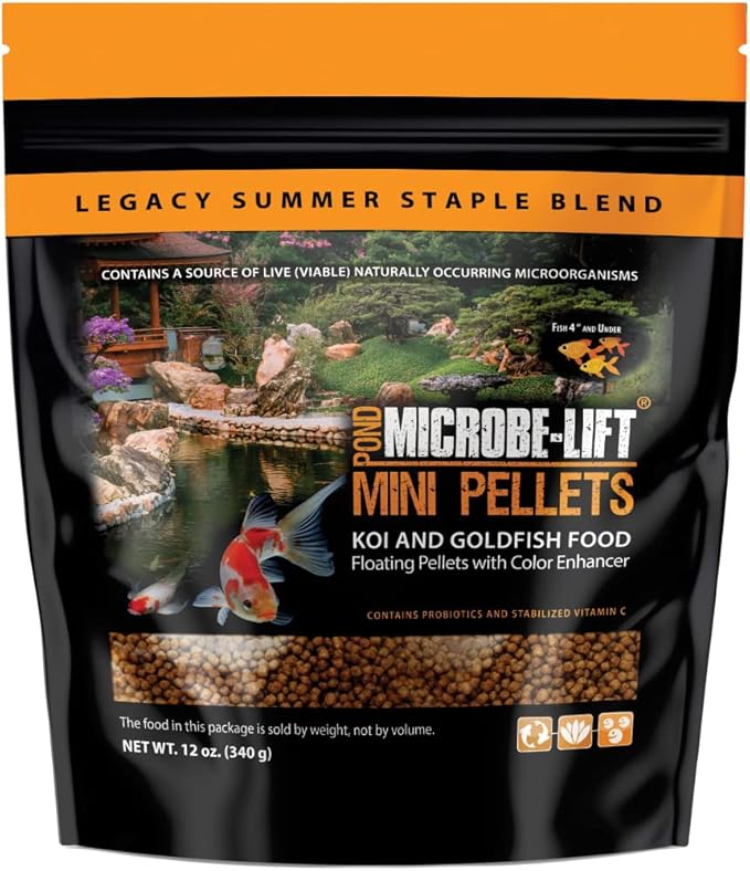 MICROBE-LIFT MLLMPSM Mini Floating Fish Food Pellets for Ponds, Water Gardens, and Fountains, for Small Live Goldfish and Koi, 12 Ounces