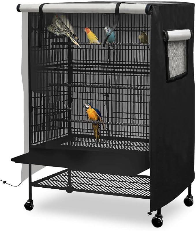 Universal Bird Cage Cover, Dark Colored Drape for Animal Crate, Waterproof & Washable Night Cover for Cages, Distraction and Light Eliminator for Mink, Totoro, Parakeets, Parrot (L - 31”L×22”W×41”H)