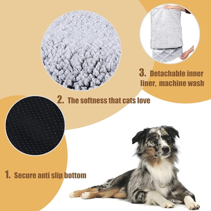 heated cat bed Self Warming Cat Bed Self Heating Cat Dog Mat Advanced Extra Warm Thermal Pet Pad for Indoor Outdoor Pets with Removable Cover Non-Slip Bottom Washable Non Electric Brown19.7*27.5inch