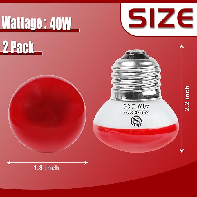 Infrared Reptile Heat Lamp, UVA Red Heat Light Bulb 40W, 2 Pack Reptile Heat Bulb, Infrared Basking Spot Light for Snake, Leopard Gecko, Turtle, Lizard