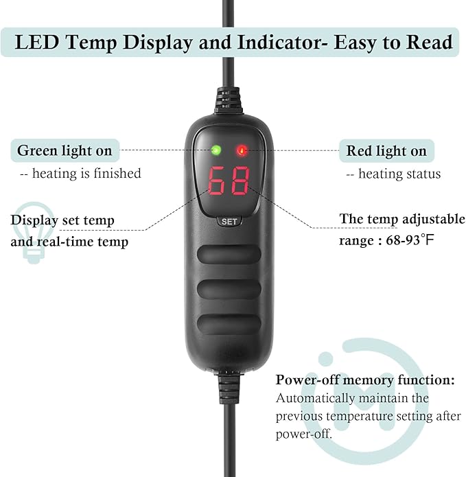 HITOP Compact Submersible Aquarium Heater - 200W Digital Heater for Fish Tank Turtle Tank 25-50 Gallon, Saltwater and Fresh Water with Temperature Controller
