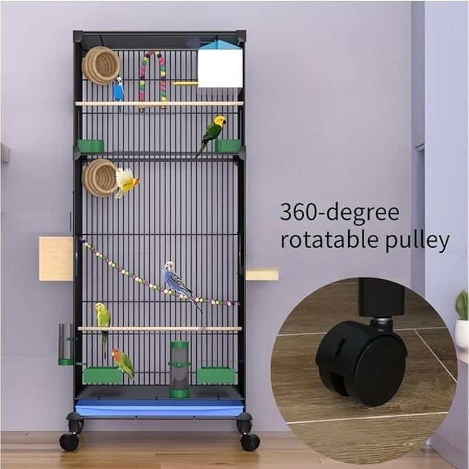 39.4-Inch Rolling Metal Bird Cage with Stand, Includes Grass Nest - Spacious Parrot Home for Budgies, Lovebirds, Canaries (White)