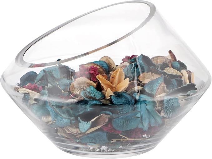MDLUU Glass Bowl, 7.8" W x 5.5" H Geometric Terrarium, Candy Dish, for Succulent, Potpourri, Clear