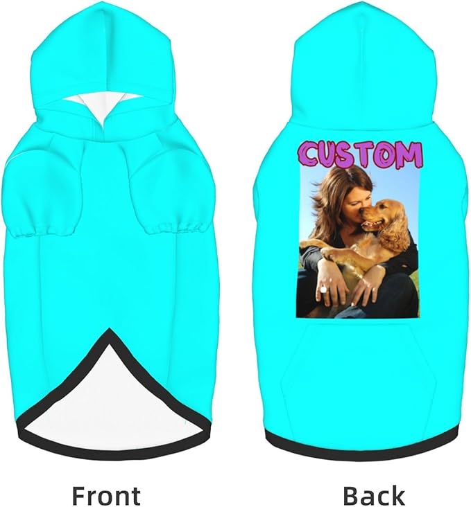 Custom Dog Hoodie Add Your Design Soft & Warm Personalized Photo Text Logo Name Dog Clothes for Puppy Sweatshirt Hooded for Small Medium Large Dogs Girl/Boy Cats Cyan
