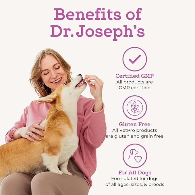 Dr. Joseph's VetPro Complete Dog Hip and Joint Supplement, 60 Count, Chicken Flavored Pain and Inflammation Relief Chews with Glucosamine, Chondroitin, MSM, Turmeric, Vitamin C, Omega 3