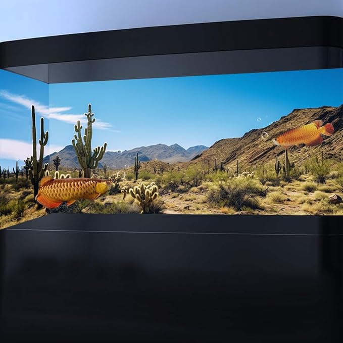 Reptile Habitat Background, Retro Desert Oasis Cactus Terrarium Background 48X18 in Background with 8 EVA Double-Sided Tape