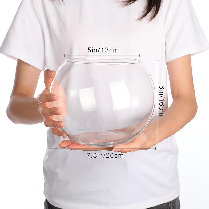 Sawysine 12 Pcs Bubble Bowl Vase Centerpiece 7.8''w x 6.3''h Round Glass Flower Vase Bulk Clear Terrarium Fish Bowl for Wedding Event Goldfish Planter Floral Centerpiece Office Home Decor