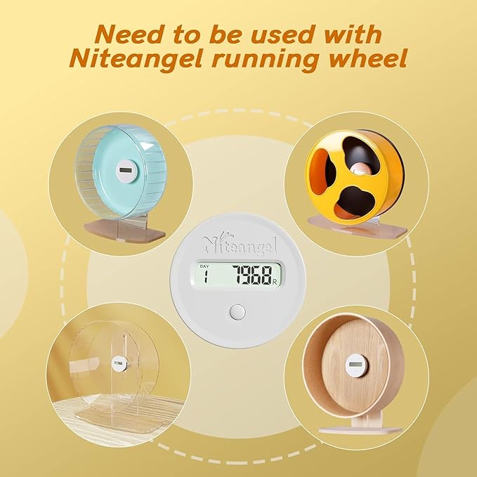 Niteangel Accurately Hamster Wheel Pedometer - Small Animal Step Counter for Super-Silent Acrylic & Wooden Wheels