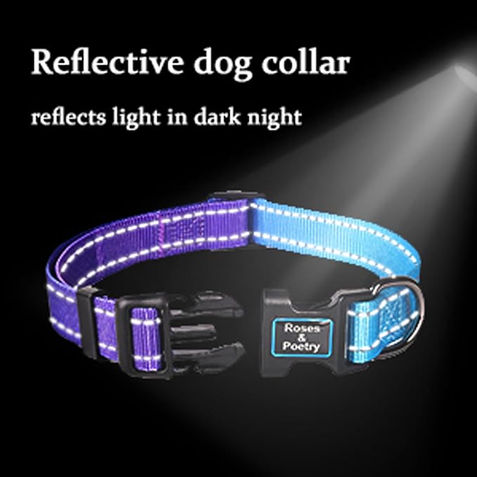 Roses&Poetry Reflective Dog Collar with Gradient Violet, Adjustable Durable Pet Collars for Small Medium Large Dogs (Violet-L)