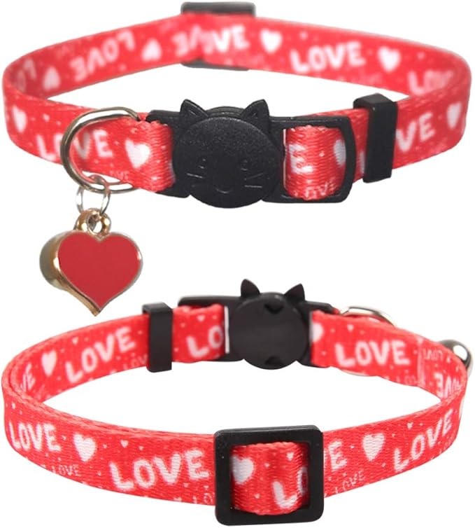 3 Pack Valentine's Day Cat Collar with Bell Breakaway Adjustable Love Heart