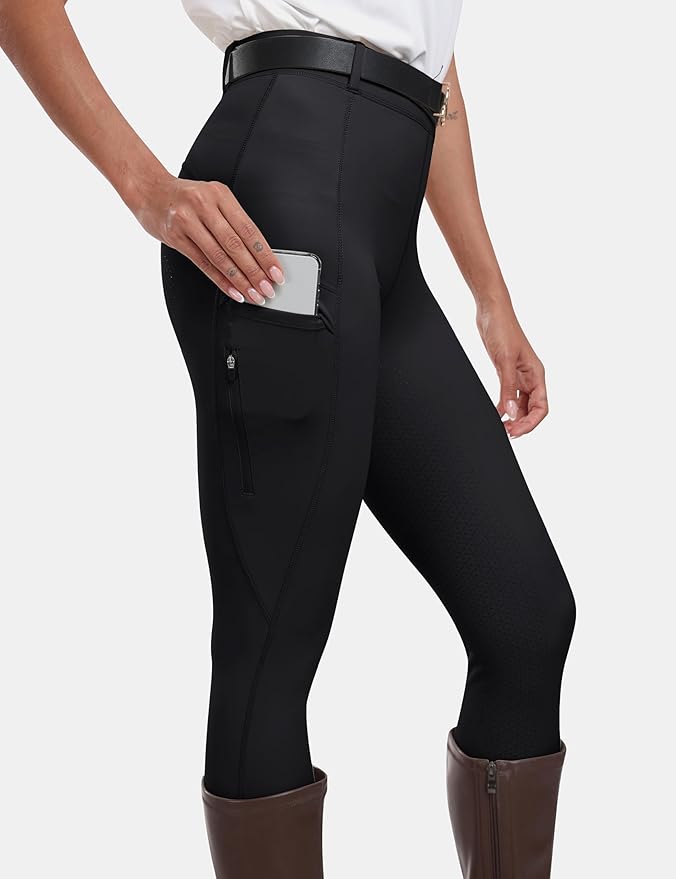 MoFiz Women's Silicone Full Seat Horse Riding Pants Zipper Pockets Equestrian Breeches Riding Tights