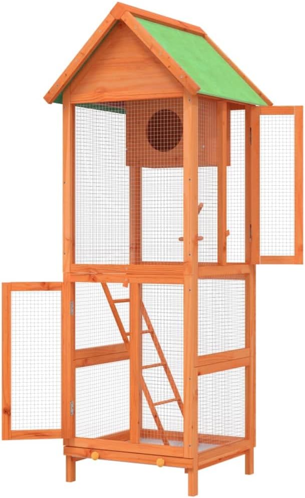 Wooden Bird House Bird Cage, Bird Flight Cages Parrot Cage for Parakeet, Lovebirds, Ringneck, Cockatiels, 23.6"x23"x63" Solid Wood Pine,-422