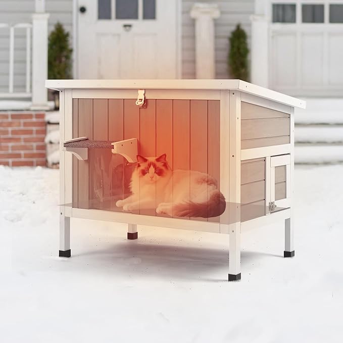 Insulated Outdoor Cat House,Wooden Cat House Weatherproof with All-Round Foam Insulation, 2 Doors, Feral Cats Shelter for Winter, 30.7''x21.6''x25.6''