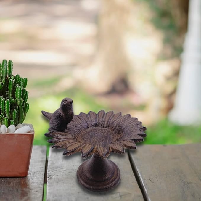 Comfy Hour Spring is Here Collection 6" Cast Iron Birdfeeder Birdbath Outdoor Garden, Brown