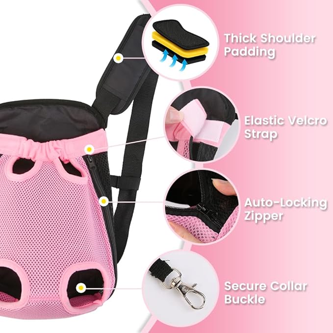 Mosago Dog Backpack Carrier, Thick Straps & Cushion, Pet Sling Front Backpacks for Small Medium Dogs 7-11 Lbs, Legs Out, Adjustable Wearable Puppy Chest Travel Bag, Easy-Fit for Hiking/Walking/Camping
