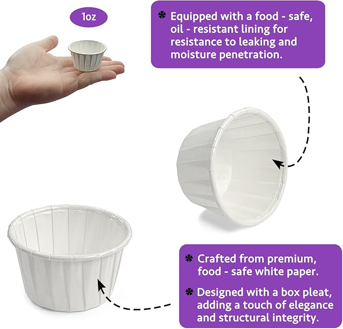 CAMKYDE 200 pcs White Paper 1 oz Leak-Proof Disposable Ketchup Cups - Perfect for Parties, Birthdays, and More (Pack of 200)