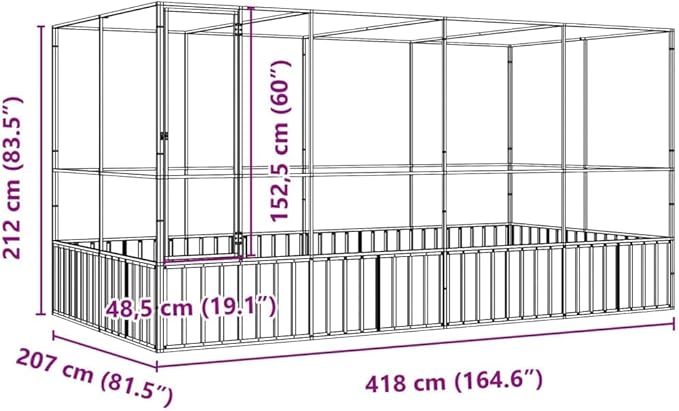 Large Metal Heavy Duty Walk-in Aviary Cage with Extension, Ample Activity Space Bird Cage with Lockable Door Also for Chickens and Rabbits, Silver 164.6"x81.5"x83.5" Steel,-519