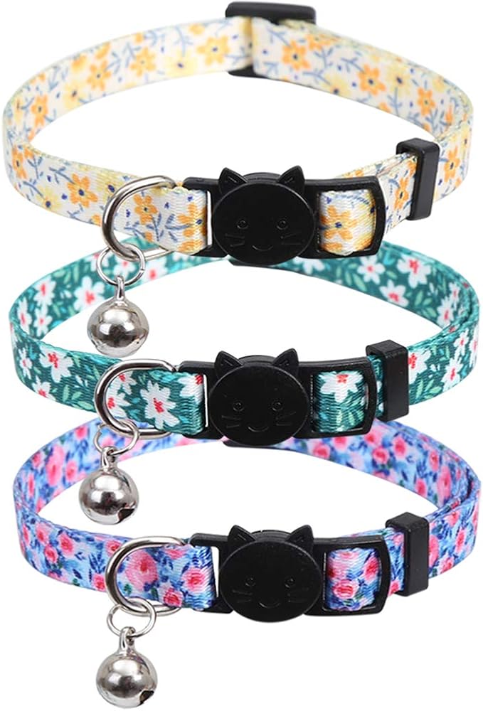 3 Pack Cat Collar Floral with Bell Breakaway Adjustable Flower for Cats Kitten