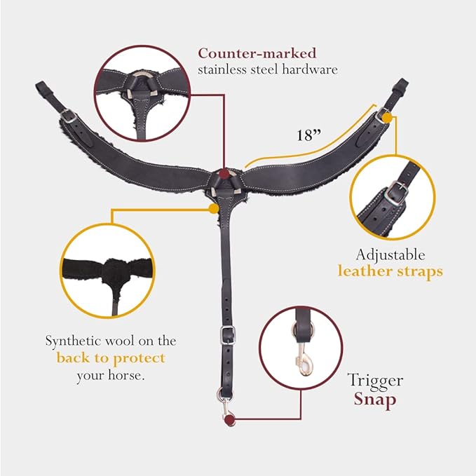 Western Horse Breast Collar - Hand-Tooled Leather Tack for Barrel Racing, Roping & Trail Riding - Durable Adjustable Fit - Rodeo & Show-Quality Equestrian Gear