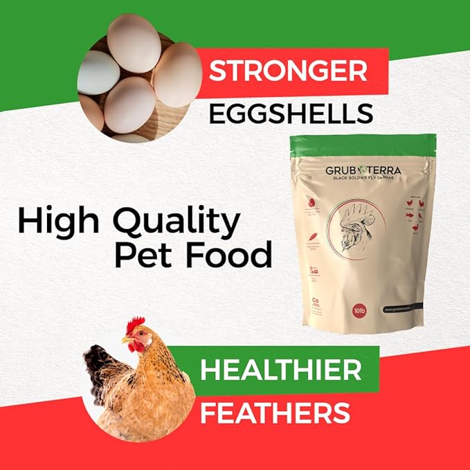 GrubTerra Golden Dried Black Soldier Fly Larvae - Premium Supplement to Increase Egg Production for Hen Treats, Bird Feed, Chicken Feeder, Pet Bird Food, and Wildbird Feed, Never from China! (10lb)