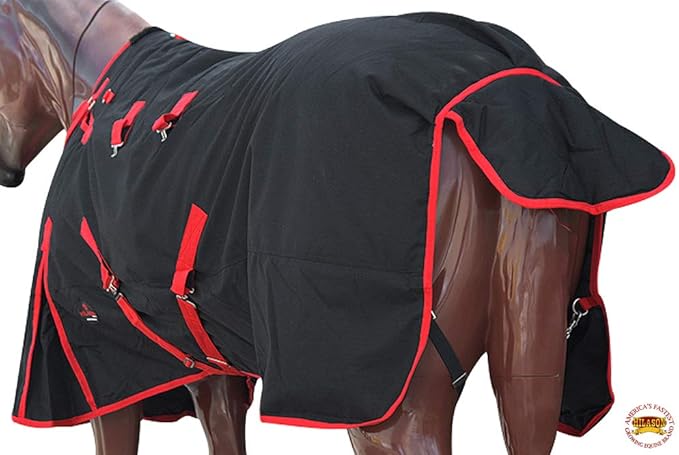 HILASON Black with Red Trims 84 Inch 1200D Winter Waterproof Poly Horse Turnout Blanket Belly Wrap