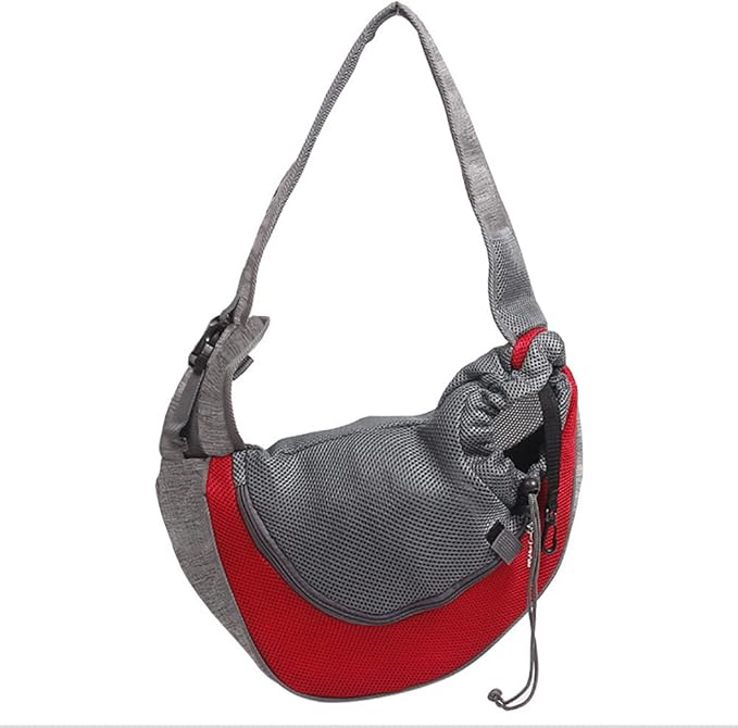 JiangYanus Dog Carrier Sling, Hand Free Drawstring Dog Papoose with Adjustable Strap, Breathable Mesh Travel Safe Puppy Sling Bag Carrier, Crossbody Satchel Dog Purse with Pocket for Outdoor Dogs Cats