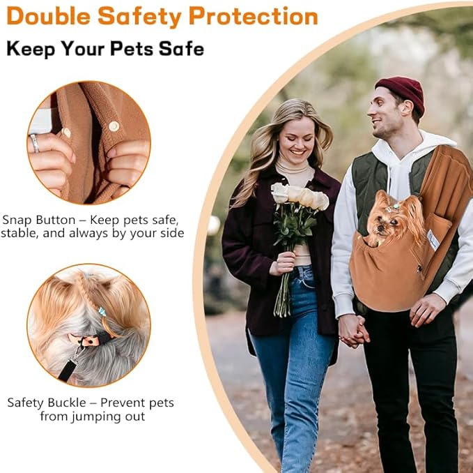 Dog Carrier Sling,Indoor Comfort Adjustable Cat Sling Carrier,with Front Pocket and Seat Belt Dog Carriers for Small Dogs Machine Washable,Suitable for Family Outdoor Use (Large, Khaki)
