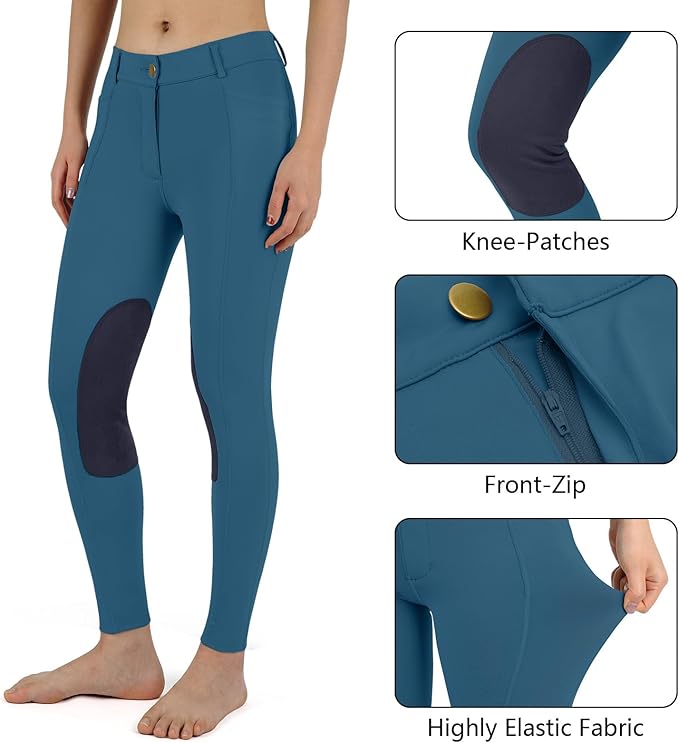 beroy Horse Riding -Pants Women Equestrian-Breeches - Ladies Training Horseback Riding Tights Full Seat Silicone Pockets