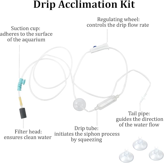 Drip Acclimation Kit with Foldable Fish Acclimation Box, Hose System for Safe Fish/Shrimp Water Transition, Works with Saltwater & Freshwater Tank Setups, Shrimp & Betta Fishes Breeding Box