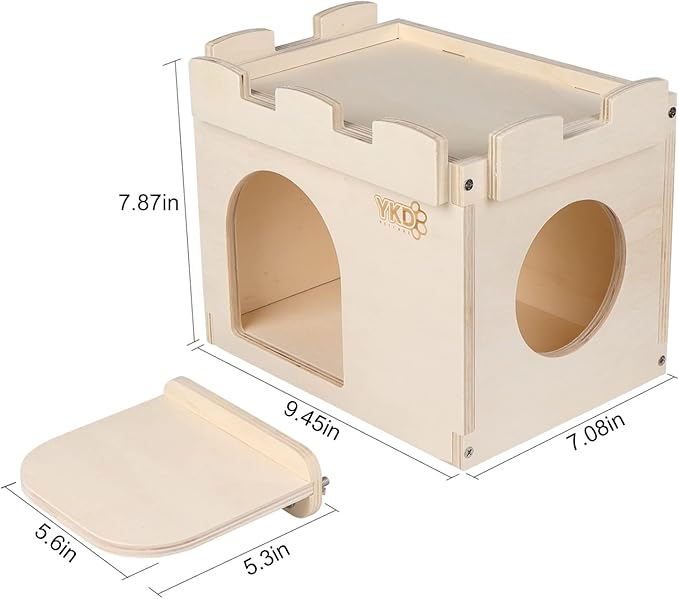 Castle Chinchilla House, Small Animal Hideout for Chinchilla, Guinea Pig, Hedgehog, or Rat, Ventilated Wooden Hamster Habitat with Multiple Doors, Made from Natural Wood